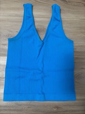 Women's Bright Blue Ribbed V-Neck Tank Top